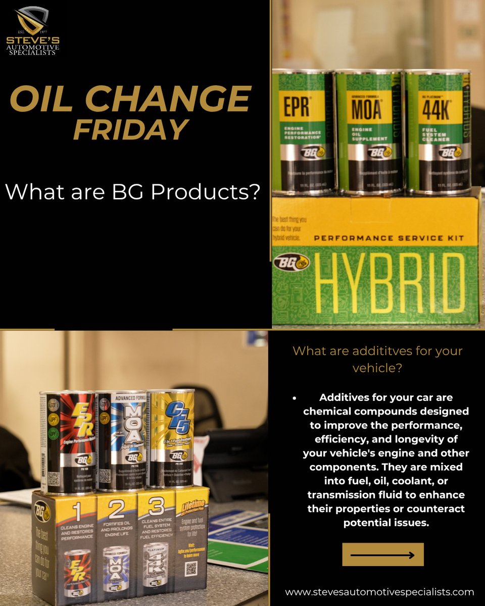 StevesAutoSandy's tweet image. It's Oil Change Friday! 🛢️🥳🙌
So, what are additives and why do we use them for your vehicle's fluids? 🤔
Check out the post below to learn more! 👇😁
#BGproducts #oilchangefriday #additives #autocaremadeeasy #stevesautomotivespecialists #automotiveknowledge