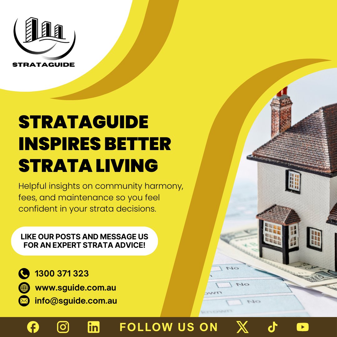 StrataGuide's tweet photo. Strataguide makes strata living simple! From fees to maintenance, we help you make confident decisions for a harmonious community.

#StrataLife #StrataTips #Strataguide https://t.co/FacGzDFjEB