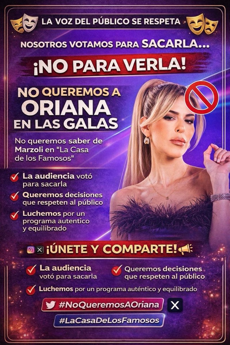 div4disciplin4's tweet photo. #FueraOrianaDeLasGalas
FUERA ORIANA DE LAS GALAS

#LaCasaDeLosFamosos #LCDLF6
@TLMDRealities
@Nbc @NBCUniversal 
@peacock @boomshortsmx 
@EndemolShineUS https://t.co/G9oKY3pRev