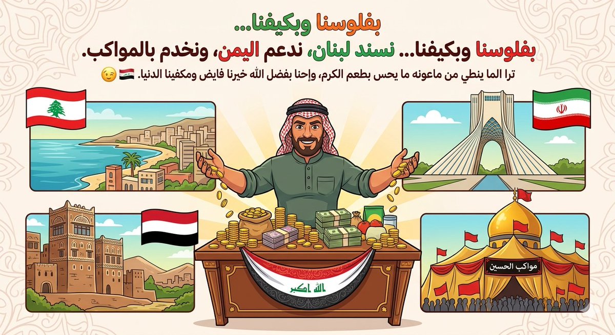 Ha_s_ny's tweet photo. شركاء المذهب

​"بمالنا وبكيفنا.. نسند لبنان، ندعم إيران ، ونخدم بالمواكب.
ترا الما ينطي من ماعونه ما يحس بطعم الكرم، وإحنا بفضل الله خيرنا فايض ومكفينا ومكفي الدنيا. 🇮🇶🇮🇷🇱🇧🇾🇪 https://t.co/VXdMnEBbwn