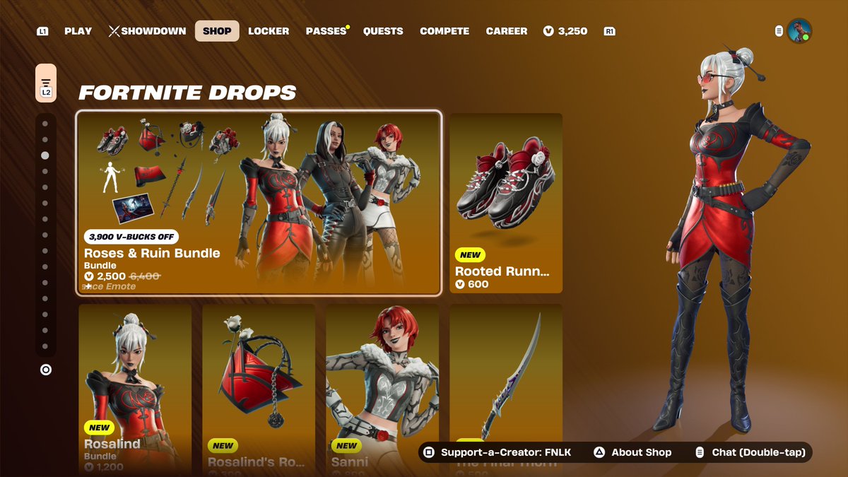 FortniteFNLK's tweet photo. FORTNITE ROSES &amp; RUIN BUNDLE IS NOW AVAILABLE IN THE ITEM SHOP!

USE CODE ‘FNLK’ #ad https://t.co/oMBjb7hawn