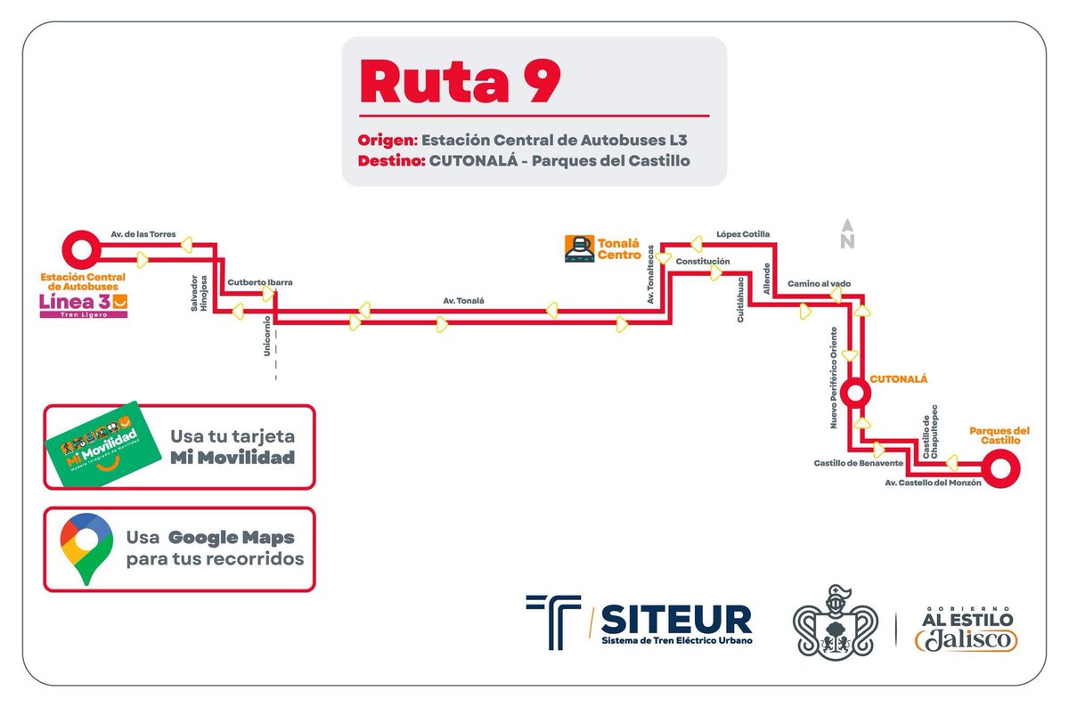 SITEURJAL's tweet image. La #Ruta9 de #MiTransporte Tren Ligero ya conecta el CUTonalá con la #Línea3.

-24 km en 66 min
-Frecuencia: 15 min
-8 unidades accesibles

Conecta la Central de Autobuses, el centro de Tonalá y el CUTonalá, beneficiando también al Hospital Civil de Oriente. #AvanzamosPorJalisco