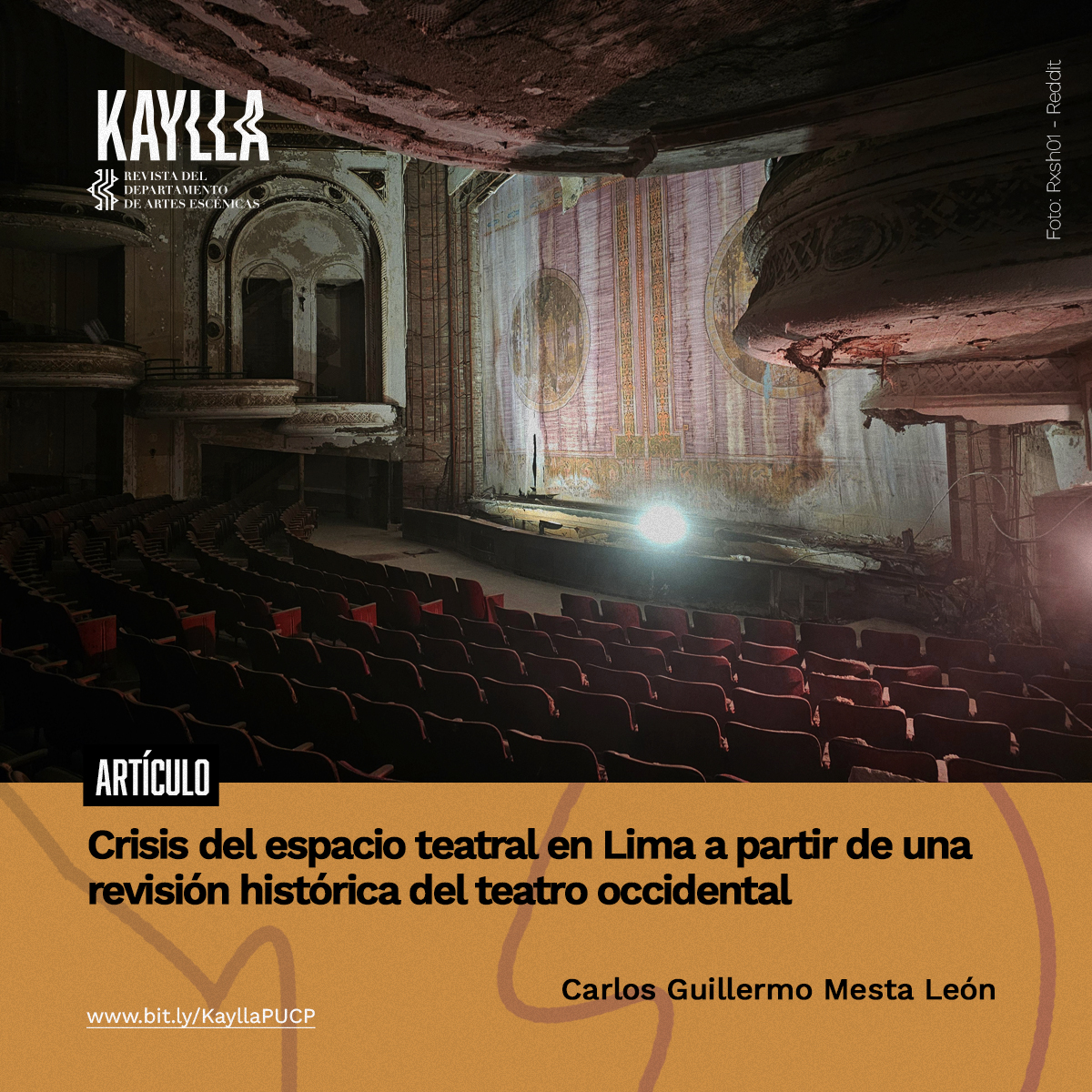 KayllaRevista's tweet photo. 📚Lee el artículo "Crisis del espacio teatral en Lima a partir de una revisión histórica del teatro occidental" por Carlos Mesta León (@Fares_PUCP) en el Dossier de Kaylla N° 4.

🔗https://t.co/hQdJWcqorO https://t.co/21Ut6u7RkR