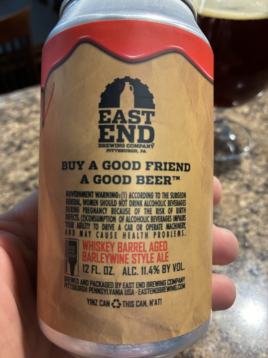 PaulKasten6's tweet photo. Delicious barrel aged barley wine from @EastEndBrewing that’s big and boozy. #craftbeer https://t.co/36zz35yX2C
