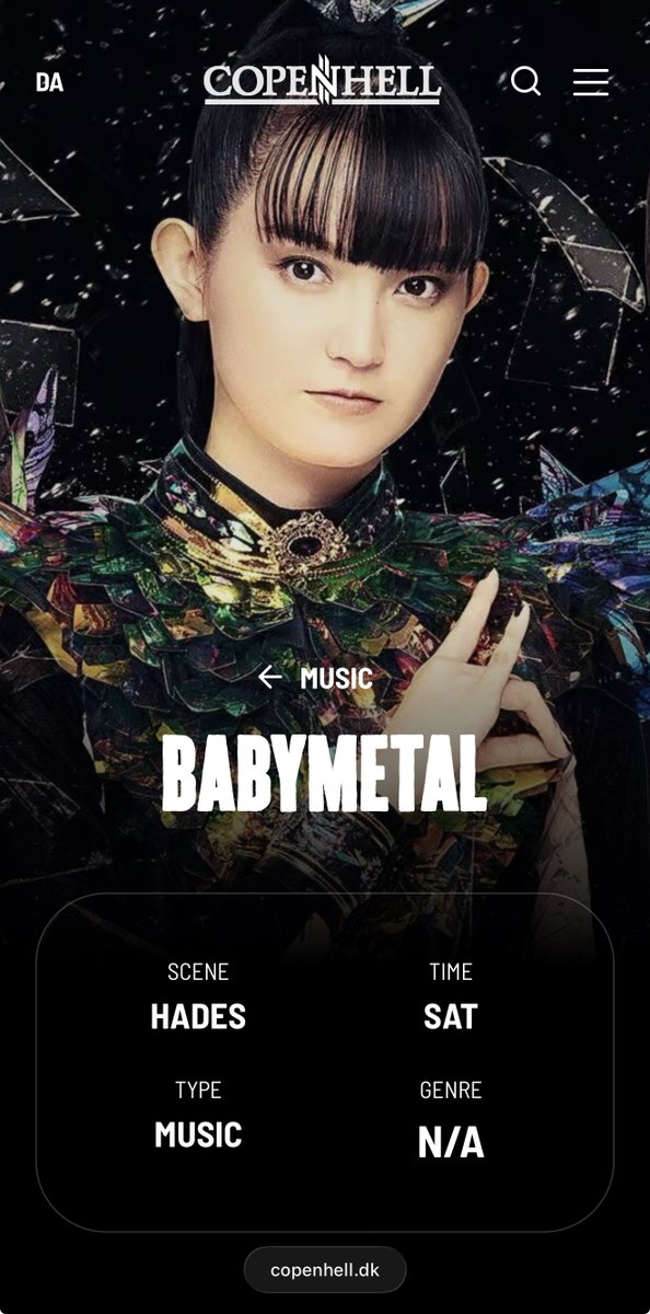 delhimetal's tweet image. 6/27のCopenhellはHADESステージのトリ
5アクト揃ったので例年通り深夜23:45のスタートになりそう(ヘッドライナーの後の時間帯)
大丈夫なのか我々w
それにしてもジャンルN/Aって😂
#BABYMETAL #Copenhell