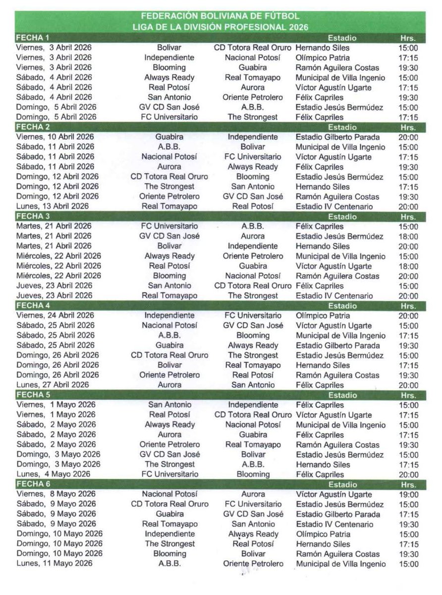 ElDerribador's tweet photo. #𝐄𝐑𝐁𝐎𝐋𝐃𝐄𝐏𝐎𝐑𝐓𝐄𝐒 | Las primeras diez fechas del Torneo oficial de fútbol profesional en Bolivia. Seguinos en todas nuestras señales: #ERBOL 100.9 FM  Además, dale click a nuestros enlaces:
https://t.co/pRfpEApY13
https://t.co/xO8cLe1GtU
#LaCascadaBolivia https://t.co/pGzLJaYoc1
