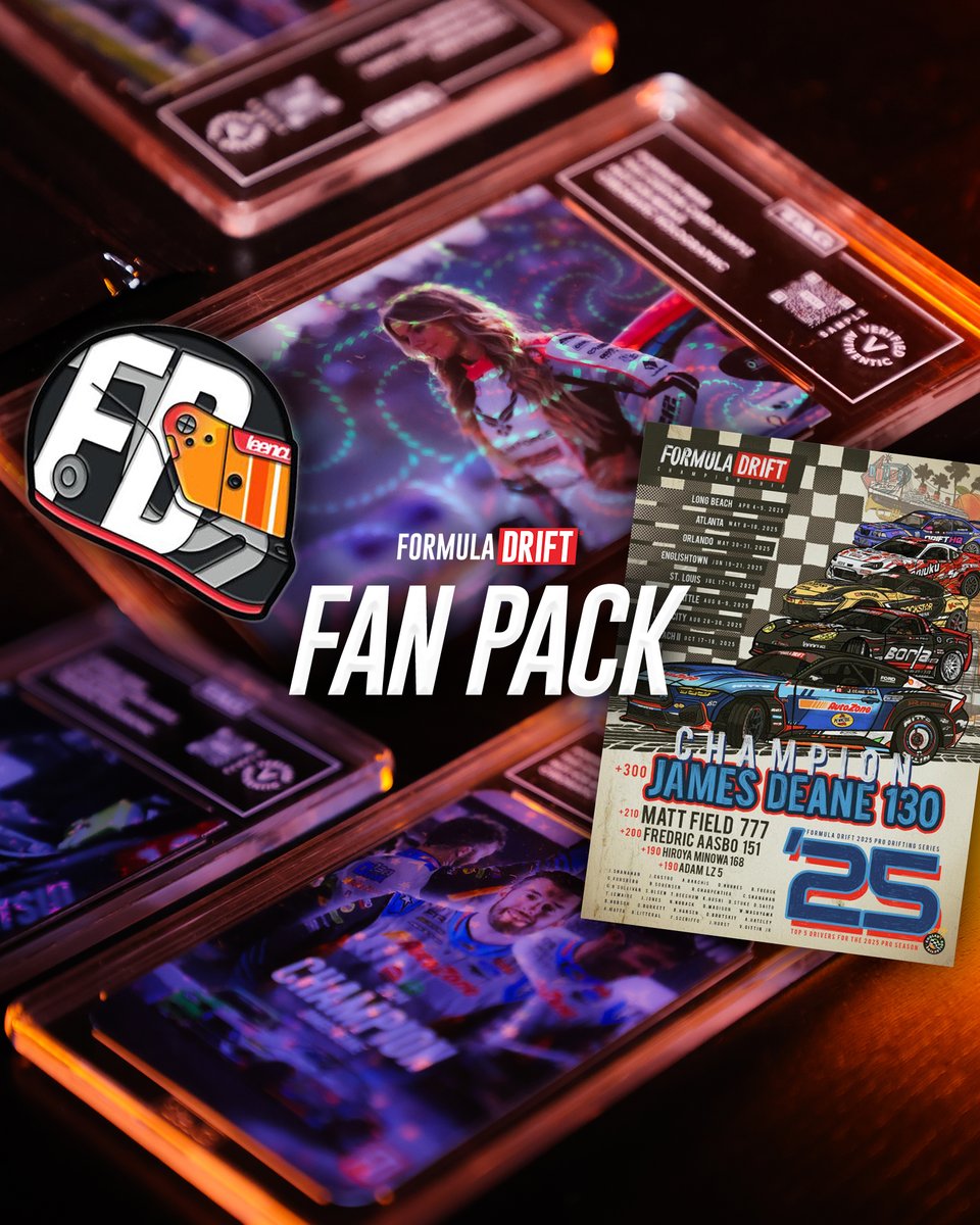 FormulaDrift's tweet image. The chase is on. This is your chance to own some of the most exclusive, limited edition gear of the season.

Get the 2026 FD Fan Pack with your tickets at dub.sh/FDLB26

#FormulaD #FormulaDRIFT #FDLB
