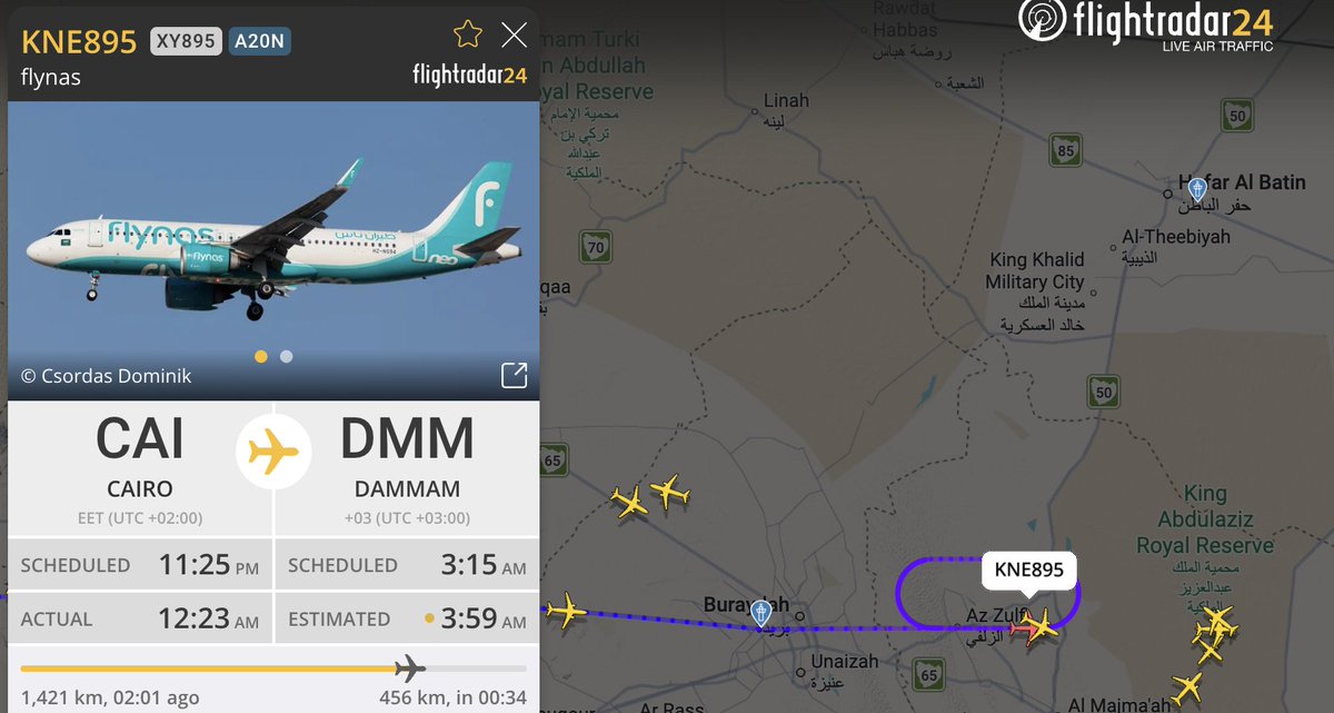 Faytuks's tweet photo. Flights inbound for Dammam in Saudi Arabia's east coast are currently holding. Flight to Qaisumah is also holding

This usually happens due to the threat of missiles and drones https://t.co/ZkR1zDum4r