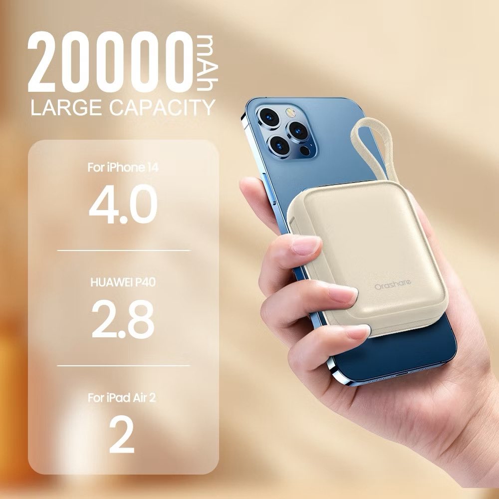 risseo's tweet photo. ￼Orashare PCM20 Mini Powerbank 20000mAh Built In Dual Cable 22.5W Fast Charge Compact and Portable 

🔗: https://t.co/Y2GoFYUwPg https://t.co/vmWydjKLER