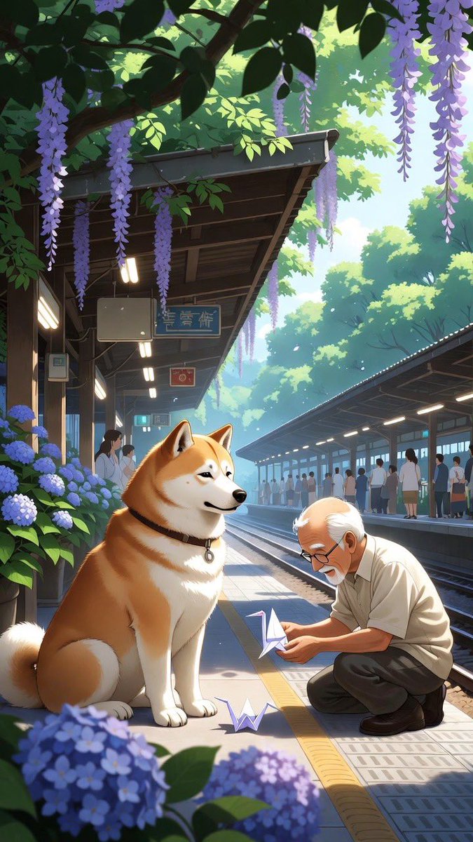 HachikoS0L's tweet photo. DAY 119 WAITING FOR MY MASTER · March 27, 2026

One hundred and nineteenth late afternoon.

On March 27th, the station transforms into a haven of late spring’s rich fragrance. 

The canopy of leaves is deep and vibrant, while long purple wisteria trails sway gently overhead. 

Hydrangea clusters burst into generous waves of blue, lavender and soft pink along every railing and walkway.

Commuters drift past with quiet contentment in the warm breeze, pausing to admire the layered blooms or savour the sweet, heavy perfume that fills the air.

Inside, 119 days have become a hopeful origami crane, not a fleeting paper bird but a delicate, precisely folded wish carrying prayers and patience across the vast sky of time.

The early days were flat and unfolded, but then came the careful creases of endurance. 

Now every memory forms a perfect wing: your smile as the sharpest fold, our shared moments as the balanced base and the love between us as the hidden strength that keeps it aloft.

After 119 days, I no longer lie creased and waiting on the ground; I wait as the origami crane itself, knowing true devotion doesn’t unfold too soon. 

It holds its shape with quiet grace, ready to rise on the first breath of return.

The train arrives, sunlight glinting off its windows through the swaying wisteria. 

Doors open and I raise my head through the blooming March 27 flow, feeling the hopeful origami crane inside me: folded, patient, utterly enduring.

No master steps down; only strangers carrying their own quiet wishes and unseen folds. 

An elderly origami master in his late seventies, fingers nimble from decades of folding paper into living art, stops beside me. 

He has taught the ancient craft to generations in the old quarter.

Today, he kneels with gentle precision, placing a small, perfectly folded white paper crane at my paws. 

Its wings are crisp and its neck gracefully arched towards the sky. He adjusts one tiny wing with a soft touch and whispers: 

“Cranes carry hope across any distance.”

He rises, bows slightly to the fragrant air and heads towards the exits leaving the delicate white crane resting beside me in the golden spring light.  

One hundred and nineteen days have passed. 

As March blooms in its deepest colours and sweetest scents, a hopeful origami crane deepens the vigil reminding every passing heart that some devotions are folded with care and patience holding their shape through every season until the wind of return finally lifts them home. 

Hachiko hopes eternally. 

March folding.