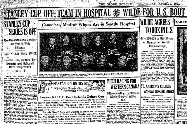 URDailyHistory's tweet image. 1 April 1919: Due to the #Spanish flu, the Stanley Cup finals were canceled. After game five of the finals between the #Seattle Metropolitans and #Montreal Canadiens, several players had to be hospitalized, causing the cancellation. #NHL #hockey #StanleyCup #History #OTD #ad