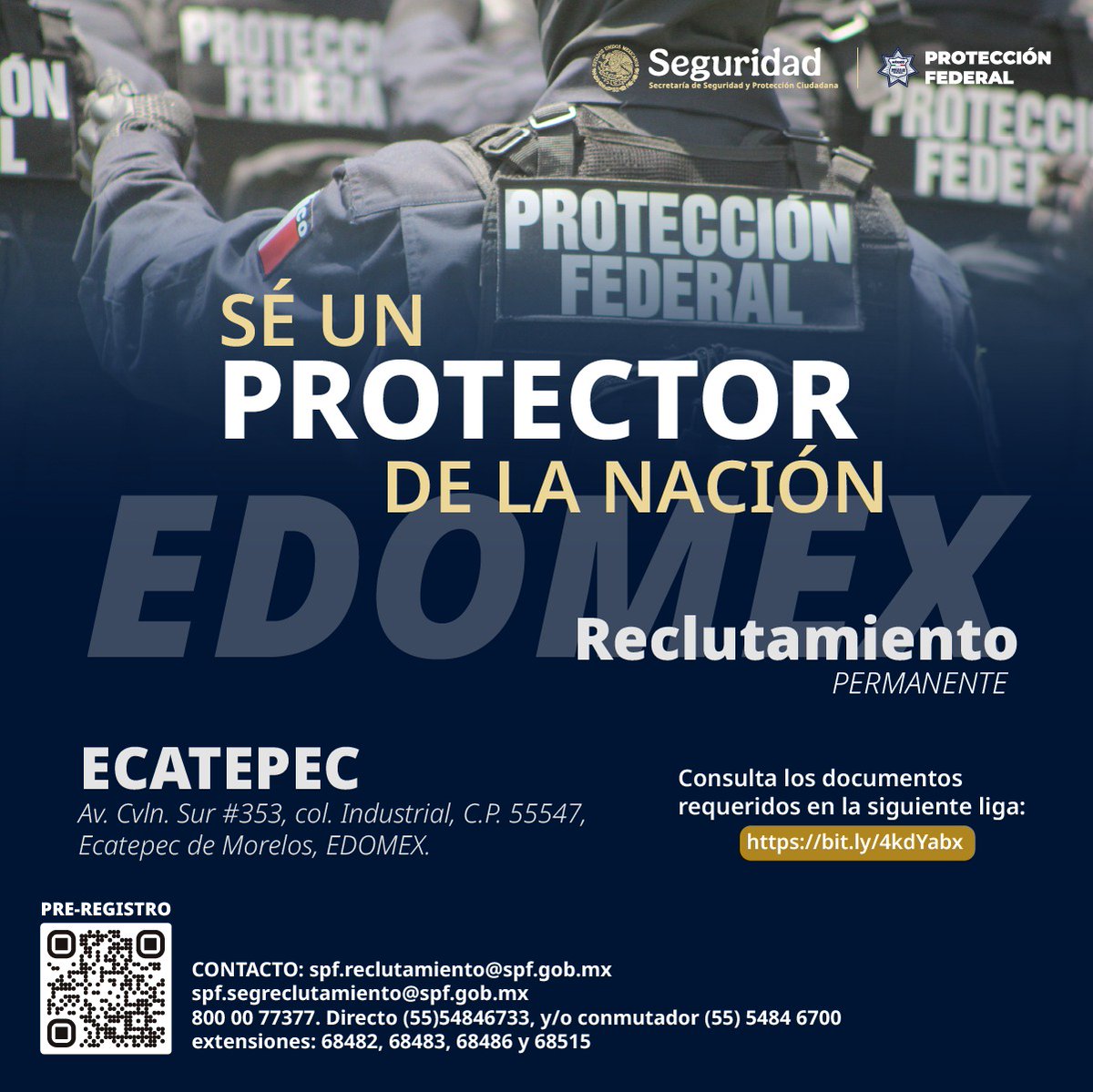 spf_sspc's tweet image. ⚠ECATEPEC ⚠

Da el paso. La Nación necesita Protectoras y Protectores.

Únete al #SPF en convocatoria.spf.gob.mx 

#ProtectoresDeLaNación #MásCercaMásSeguros