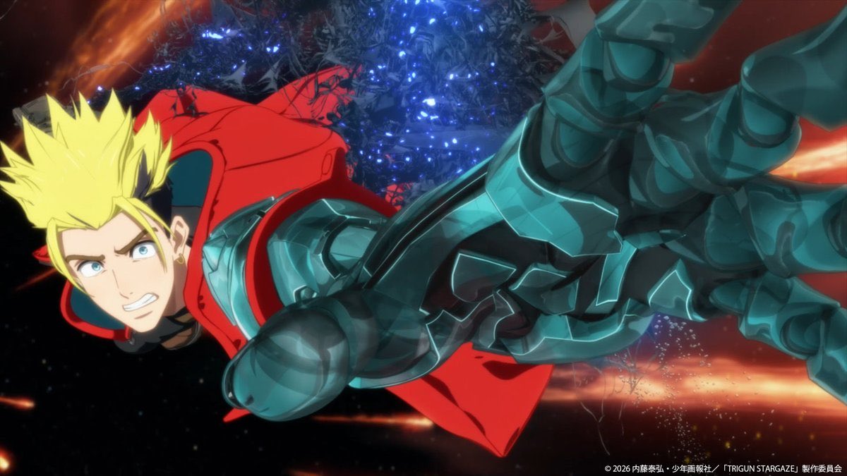 CG_Orange_eng's tweet photo. This Saturday,
Trigun Stargaze
Series finale:

Stripped of a target for his emotion, Knives seeks even greater power to crash the fleet from Earth into No Man���s Land. To return everything to even.

Vash attempts to reach Knives, but is overwhelmed with memories of Tesla surging through him.

On the brink of annihilation, Meryl and the others take a desperate gamble.
Will their resolve reach Vash?

The story of fate woven by the two brothers finally comes to an end.