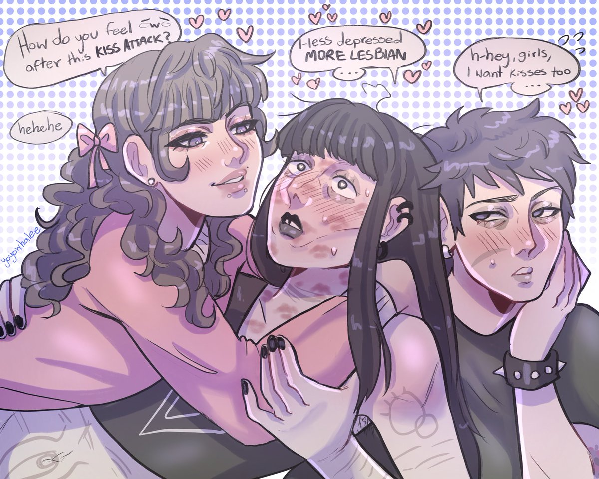 YoyoWhalee's tweet photo. samarinalevi au but marina kiss her girlfriend while her other girlfriend wait idk 🥹🖤🩷💚✨️ https://t.co/i8BvLl5gsk