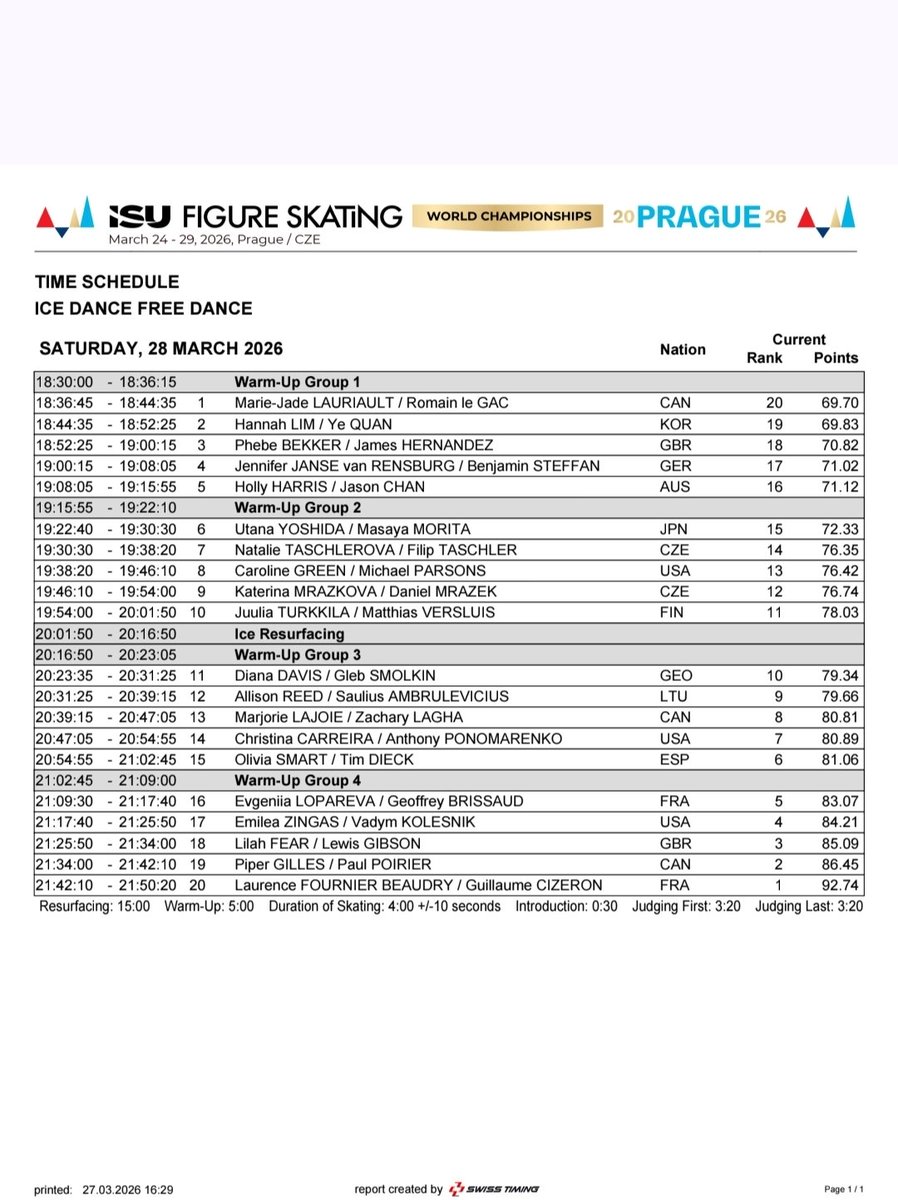 시니어 월드 28일(토)-29일(일) 일정

남싱 프리 토요일 오후 8:30
남싱 라이브
youtube.com/live/_1uPpFlQW…

아댄 프댄 일요일 오전 2:30
해예 프댄
웜업 오전 2:30
프댄 1그룹 2번 오전 2:44

갈라 일요일 오후 9:30

라이브 치지직
m.chzzk.naver.com/live/896581efe…

결과페이지
isuresults.com/results/season…