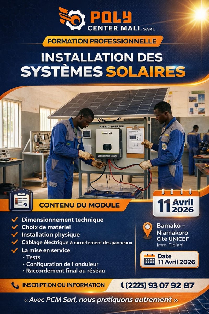 BoubacarAndre's tweet photo. Que vous soyez élève, étudiant ou professionnel, boostez vos compétences en électricité avec Poly Center Mali ⚡
Inscrivez-vous à nos formations en électricité bâtiment, automatisme industriel et systèmes photovoltaïques. Votre avenir commence ici....!
https://t.co/ZTp020y5fA https://t.co/zffi2LcGig