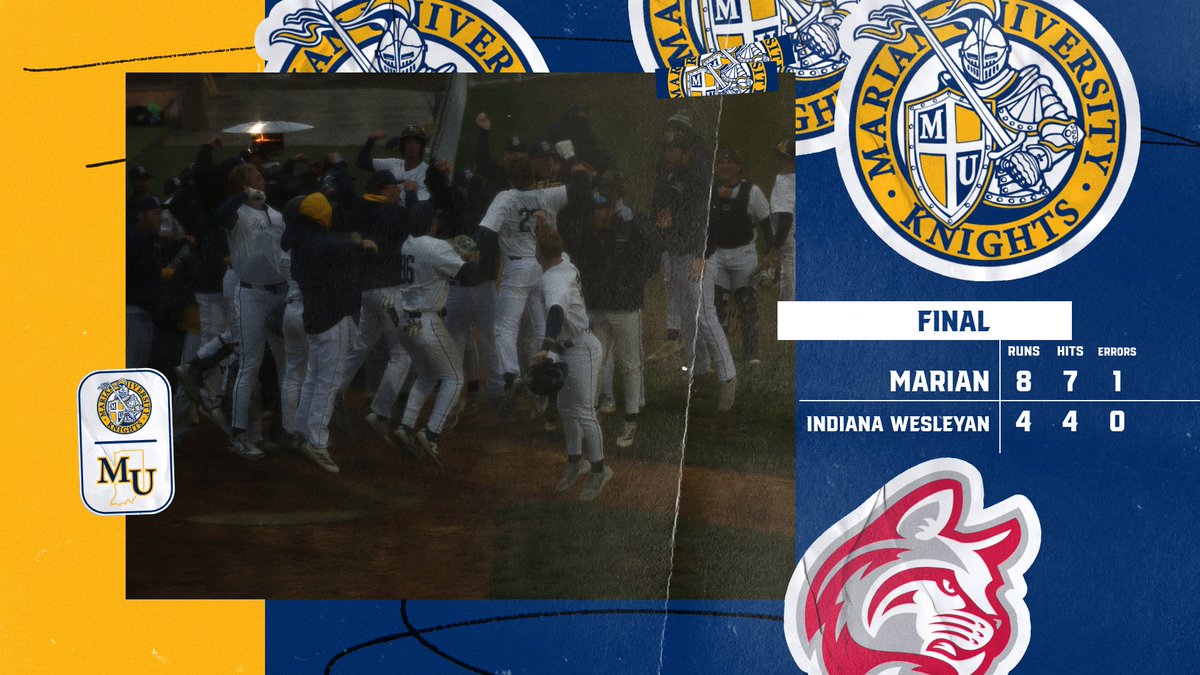 MUKnights's tweet photo. BSB | FINAL | Marian 8-4 Indiana Wesleyan

Friday split for the Knights at MU Ballpark, a four-run fifth inning helps @MarianUBaseball to an 8-4 win against the Wildcats! https://t.co/z3lFF2oD6n