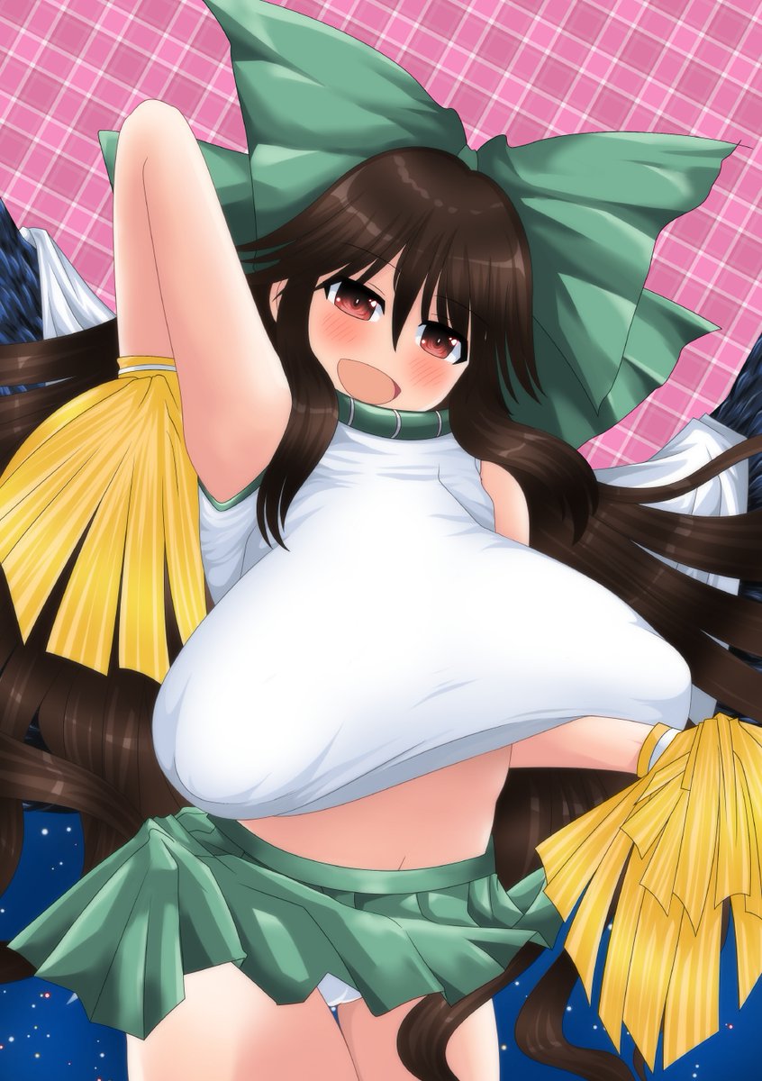 【イラスト投稿ツリー】
【チアガールお空は今日もばるる。】

空「おにーさーん! がんばれー☆ がんばれー☆ 私が応援してるよ～～❤ え!? もっとばるんばるんしてくれって⁇ 胸のこと? うん、いいよ! ちょっと待ってね、いま脱ぐから♪

#東方 #霊烏路空 #ウィークリーイラスト 170 