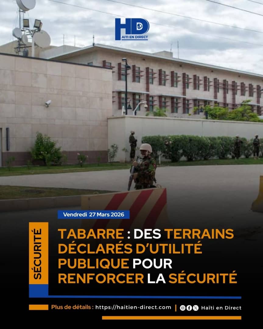 direct_Haiti's tweet photo. Tabarre : des terrains déclarés d’utilité publique pour renforcer la sécurité

Le gouvernement haïtien a déclaré d'utilité publique des terrains situés à Tabarre, à proximité de l'ambassade américaine. Cette décision, publiée dans Le Moniteur le 24 mars 2026, vise principalement à renforcer la sécurité de cette zone.

Lire la suite⤵️
https://t.co/MAYBERcB1P