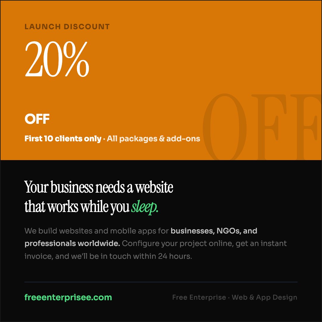 sammykay004's tweet photo. @worldranking_ We just launched.

First 10 clients get 20% off any web or app package.

https://t.co/KFtirpuYNW

Get your instant quote in 5 minutes. 
— Sam https://t.co/zCSxlAfWB0