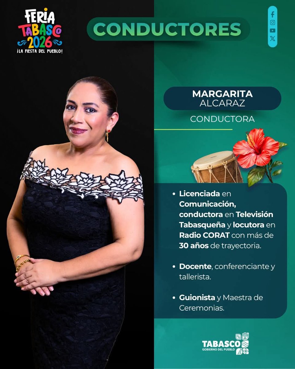 FlorTabasco2026's tweet photo. 🎤✨ Ellos serán las voces de una noche inolvidable🌺

Con carisma, experiencia y ese toque que conecta con el corazón del pueblo, nuestros conductores serán los encargados de guiar esta gran celebración🙌 @AlexRamirezYeah | @Margaritalcaraz

#FeriaTabasco2026 #ImposiciondeBandas https://t.co/2yaMsX2Mbc