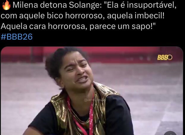 panelareality's tweet photo. 🚨URGENTE: Após falas pesadas e deploráveis no #BBB26, a participante Milena acaba de ser eleita pelos internautas como o ser mais vil e cruel já pisou no reality. 

Constantemente cruzando a barreira do jogo nas ofensas, a cosplay de demônio mostra que passa por cima de qualquer um.

O que acham do jogo podre da sister? 👀