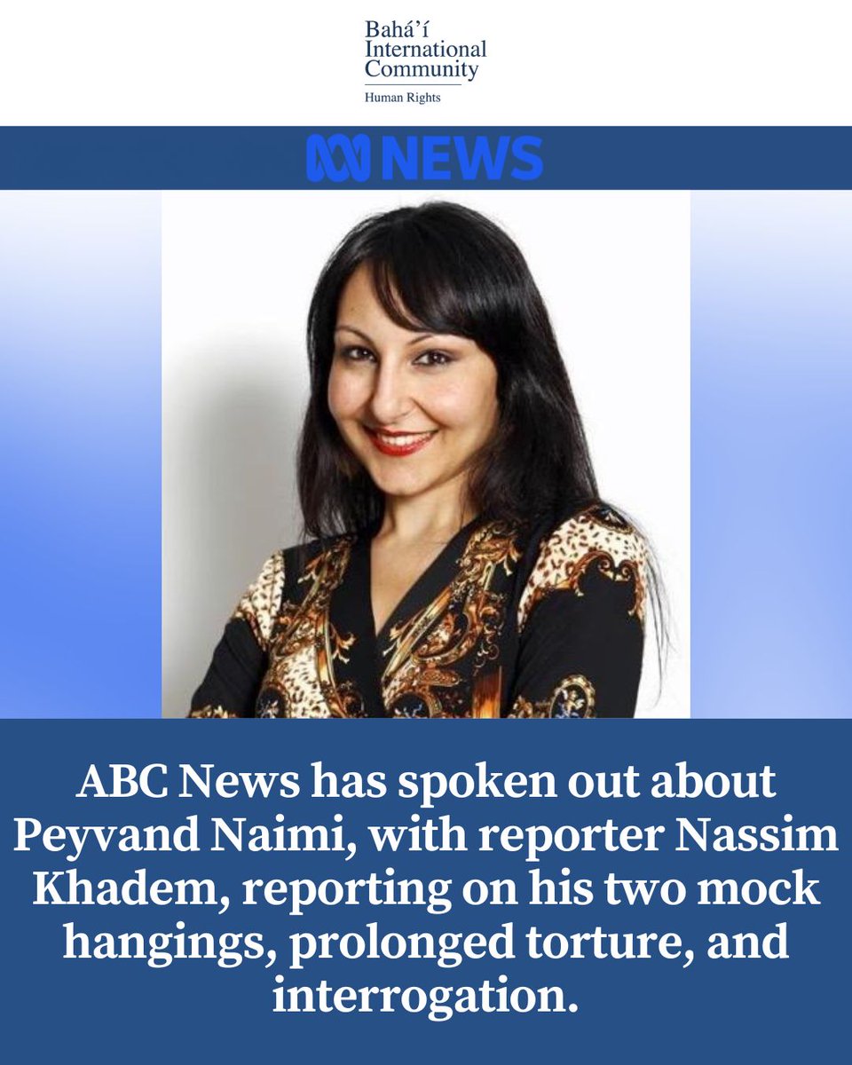 BahaiBIC_Rights's tweet image. #PeyvandNaimi faces imminent danger after enduring two mock hangings, prolonged torture, and interrogation, as Iranian authorities attempt to force him to confess to crimes he did not commit.

@abcnews has spoken out about Peyvand Naimi, with reporter @NassimKhadem, recounting