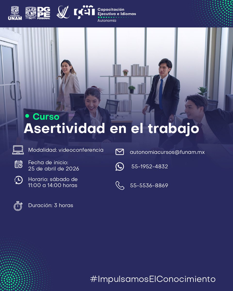 DGPE_UNAM's tweet photo. La asertividad en el trabajo abre puertas al respeto y a mejores resultados 🤝 https://t.co/0MNBV8lrke