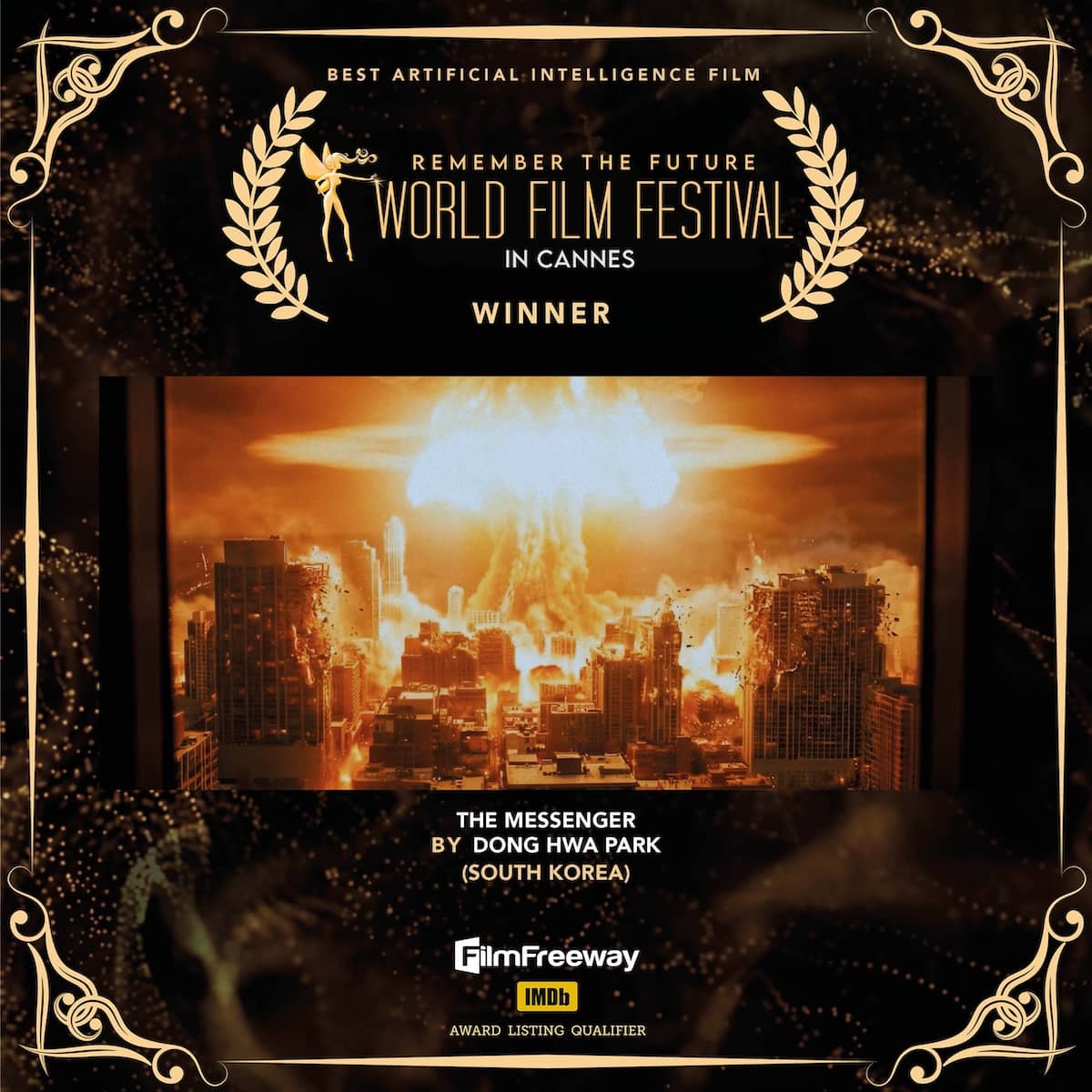 aightcreat86892's tweet photo. One AI film. Made alone.
Won at an international film festival in Cannes. 🏆

🎬 'The Messenger'
WINNER — World Film Festival in Cannes
BEST ARTIFICIAL INTELLIGENCE FILM ✨

Thank you @worldfilmfestivalincannes 🙏

#WorldFilmFestivalInCannes #RememberTheFuture
#BestAIFilm #Winner https://t.co/LMDfosCKYA
