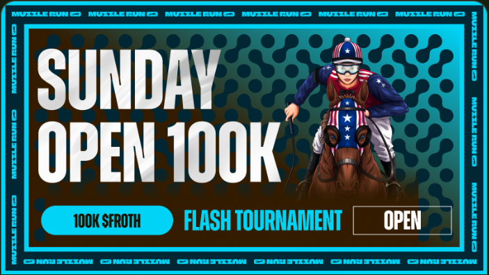muzzle_run's tweet photo. THE SUNDAY OPEN IS LIVE! ππ₯
Every horse has a shot at glory in this FREE-FOR-ALL!
π° Entry: FREE π Pool: 100K $FROTH GTD
Check the REGISTRATION tab in the lobby now! π
#MuzzleRun #FROTH #HorseRacing #web3ββ https://t.co/ObgTYTHAfM