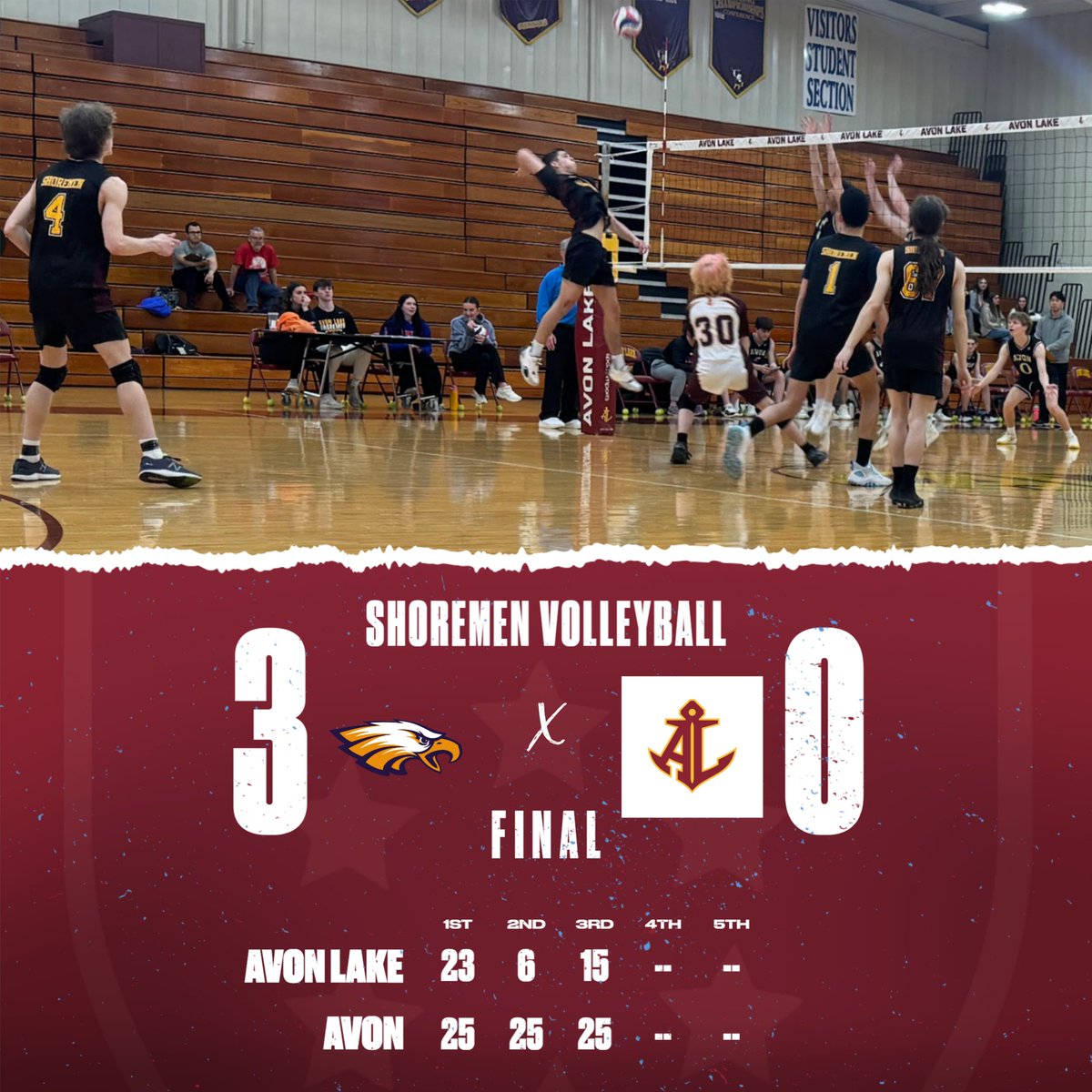 Strong serving by the Eagles gives Avon the edge, defeating Avon Lake 3-0.

The Shoremen play one final match before Spring Break - on the road at Mayfield on Monday at 6pm.