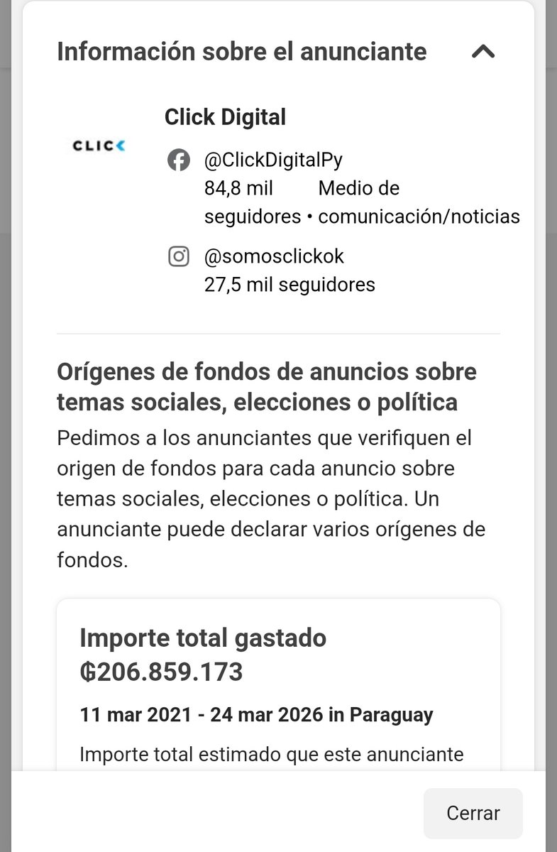 Chantialimanha's tweet photo. Hola @OscarOrue. Le vas a pedir sus reservas a las empresas que se encargan de las cuentas @SomosClickOK y @DespiertaPy_? Mira que andan pagando millonadas para publicidades en Meta. https://t.co/eUylq4IbHv
