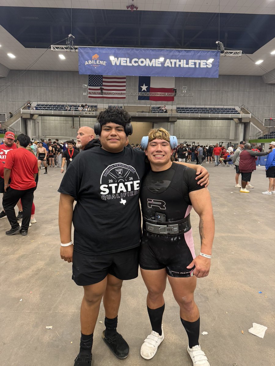 RHSRaiderPL's tweet photo. THSPA State Meet in Abilene 
Drayven Patton 
220s Unequipped 2nd Place 
Total: 1490lbs

Jayden Guillen 
308s Unequipped 8th place 
Total: 1365 lbs
Great year boys! Represented Randall well! 
@RHS_RaiderClub https://t.co/azUiz3qMsX