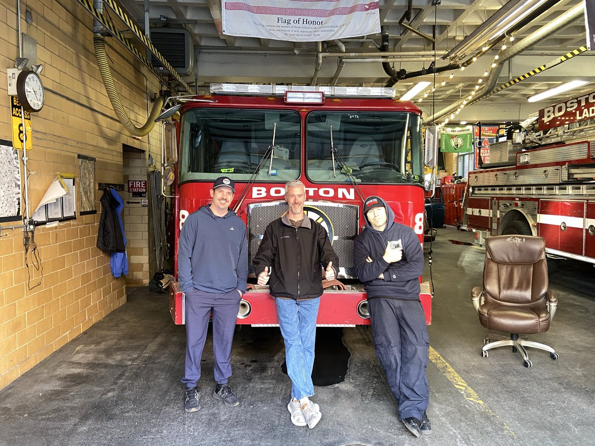 Much appreciation to the crew <a href="/BostonFire/">Boston Fire Dept.</a> #Engine8Ladder1 for the photo opportunity and friendly chat earlier tonight. And a <a href="/NHLBruins/">Boston Bruins</a> logo on the front of the truck and flag in the firehouse are cool additions!

Thank you for what you do!