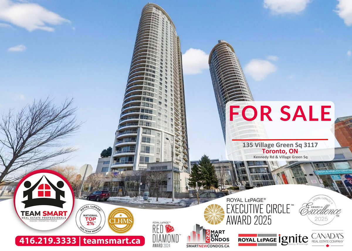 TeamSmartCa's tweet photo. 𝐅𝐎𝐑 𝐒𝐀𝐋𝐄 🛌 3 BED | 🛁 2 BATH | 🚗 1 PARKING | 𝐌𝐋𝐒®: E12924164
🌐 Full Gallery &amp; Details: https://t.co/hl6QpcIXmi
🏢 Welcome to Unit 3117 - 135 Village Green Sq, Toronto ON, Solaris Condos
📍 (HWY401/ Kennedy Rd &amp; Village Green Sq)
#KennedyRd #VillageGreenSq #Toronto https://t.co/9VlMafr1w1