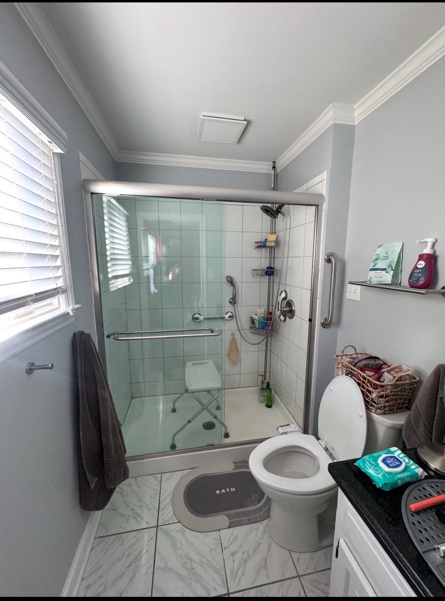 CollinJHumphrey's tweet photo. 7 days is up y’all and we successfully remodeled this bathroom. What do you think??

This one was for a handicapped woman who lives with her parents. She went out of town for 7 days… like every contractor, of course I said we’d get it done in 7 days or less. 

If you know anything about waterproofing, tile, prep, paint, crown, sub floor repairs, framing, grab bars, dry times, etc.. you know that’s a lot of work in a short window.

Proud of the team. Heck I even jumped in and hung crown and a couple grab bars myself, which are sturdy, let me tell ya. lol

Now I know it can be done.
And more importantly… she came home to a safer bathroom that was finished just for her. 

That’s what it’s all about folks. 💪