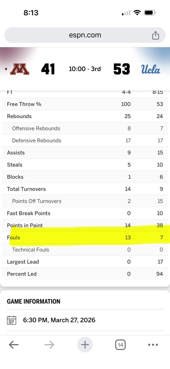JTJohnsonJr's tweet photo. @DanBarreiroKFAN  -- Hate to blame refereeing, but when one team has 2x more fouls and is the less aggressive team you can't say the referees are not impacting the game. https://t.co/lqsstiLuMN