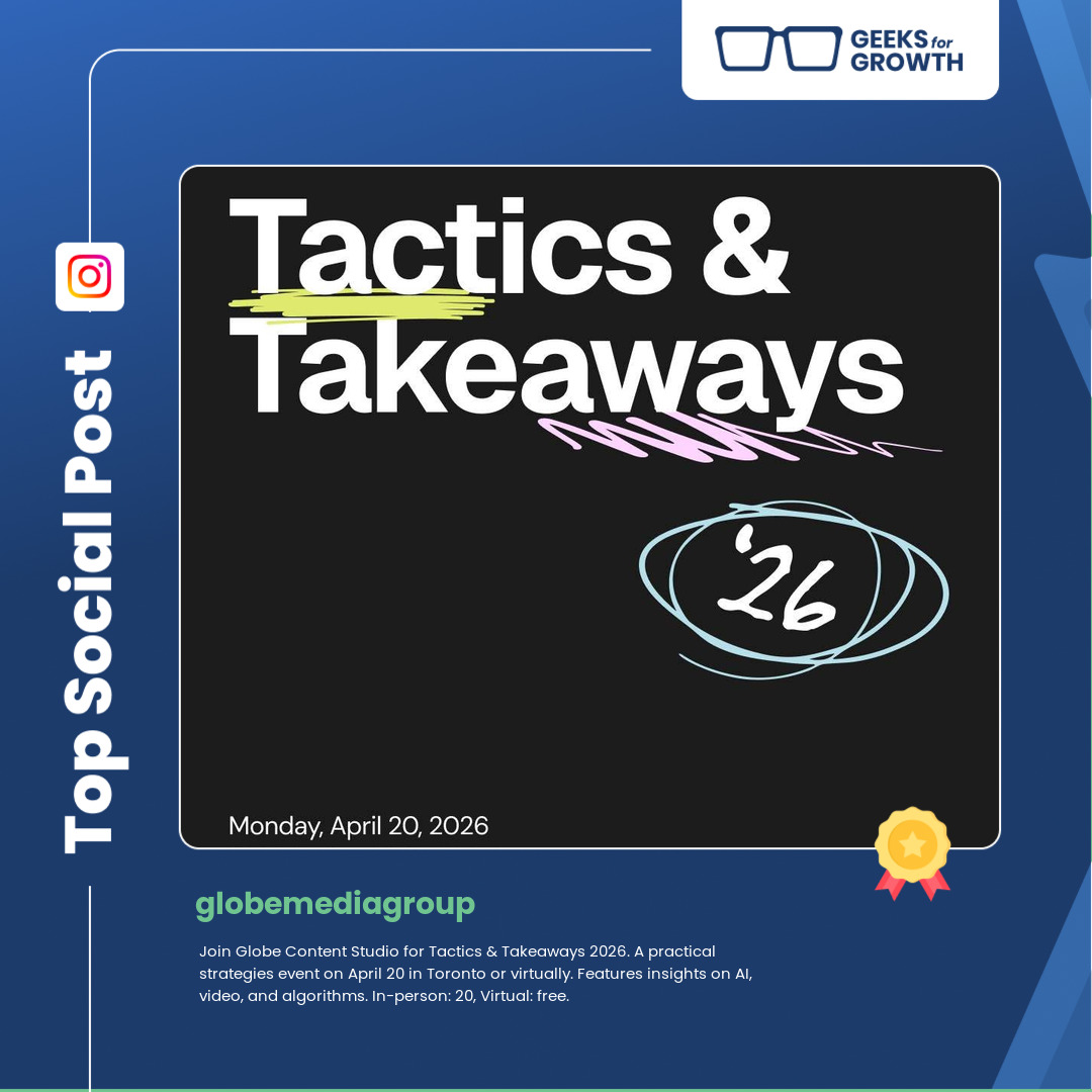 TGG_Baltimore's tweet photo. 1/2 Our shoutout for the social post of the day goes to @globemediagroup on Instagram. From @globemediagroup: Join Globe Content Studio for Tactics &amp; Takeaways 2026. A practical strategies event on April 20 in Toronto or virtually. https://t.co/dmixnBxnpb