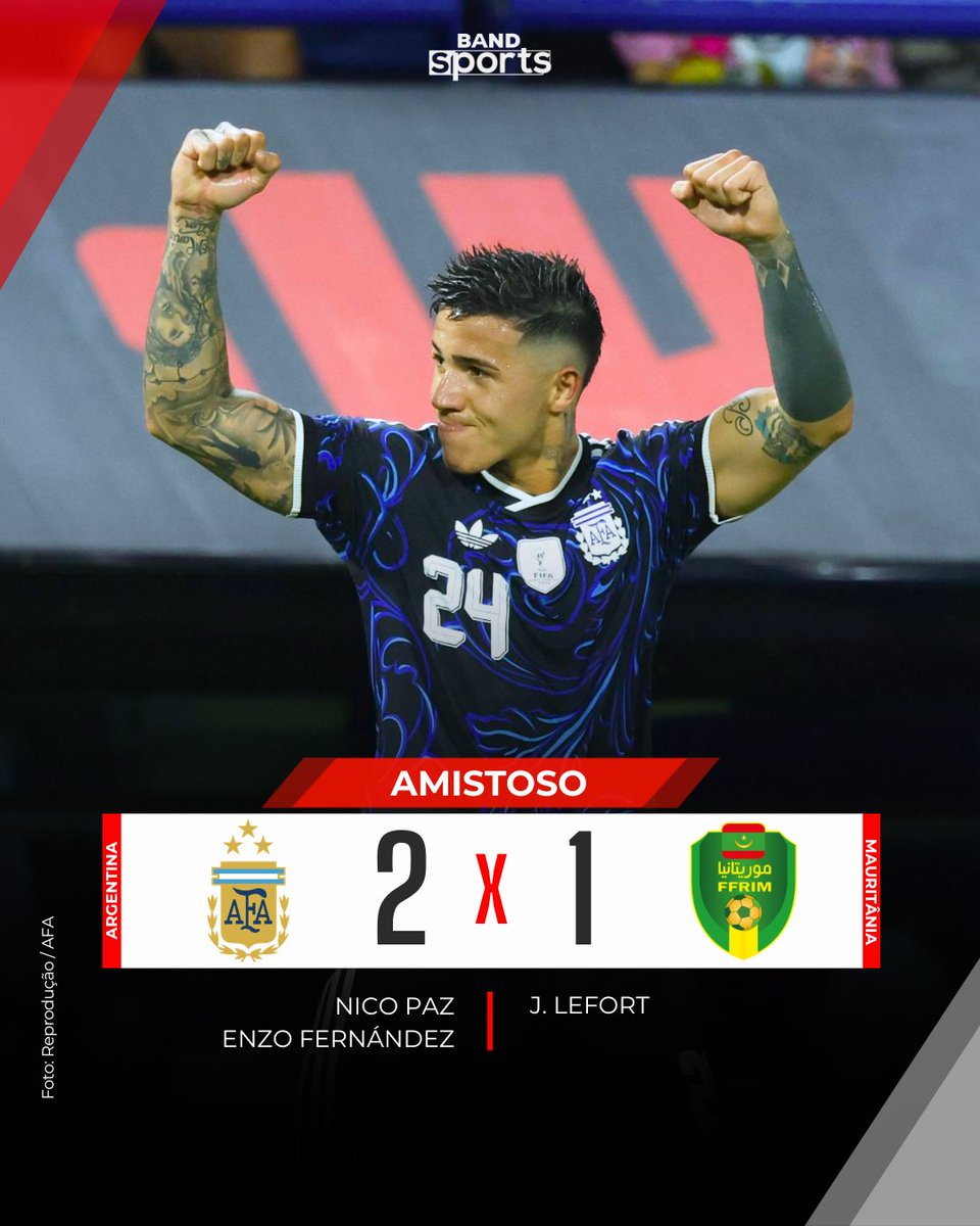 bandsports's tweet photo. ¡GANÓ LA ALBICELESTE! 🇦🇷 Com gols de Enzo Fernández e Nico Paz, a Argentina venceu a seleção da Mauritânia em amistoso na Bombonera! O próximo compromisso dos argentinos é contra a Zâmbia na próxima terça-feira, às 19h45, AO VIVO e EXCLUSIVO no BandSports!

Acompanhe o BandSports AO VIVO e receba as principais notícias do time do seu coração direto na tela do seu celular! Adquira já o seu chip do BandSports: https://t.co/ZcLnco2ef6

#BandSports #ARGxMTNnoBandSports #Argentina #Mauritânia