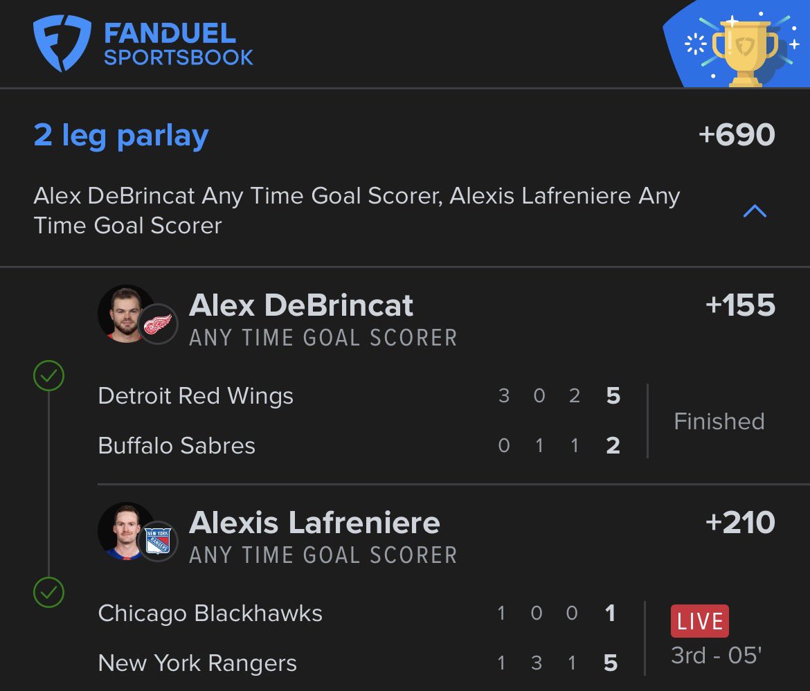 TjftInvestments's tweet photo. DeBrincat ✅
Lafreniere ✅
2-leg CASH 💰 +690
Clean sweep 🧹
#NHL #NHLBets #AnytimeGoal #CashIt #SportsBetting #GamblingTwitter #BettingTwitter https://t.co/E7zwyFCW6x