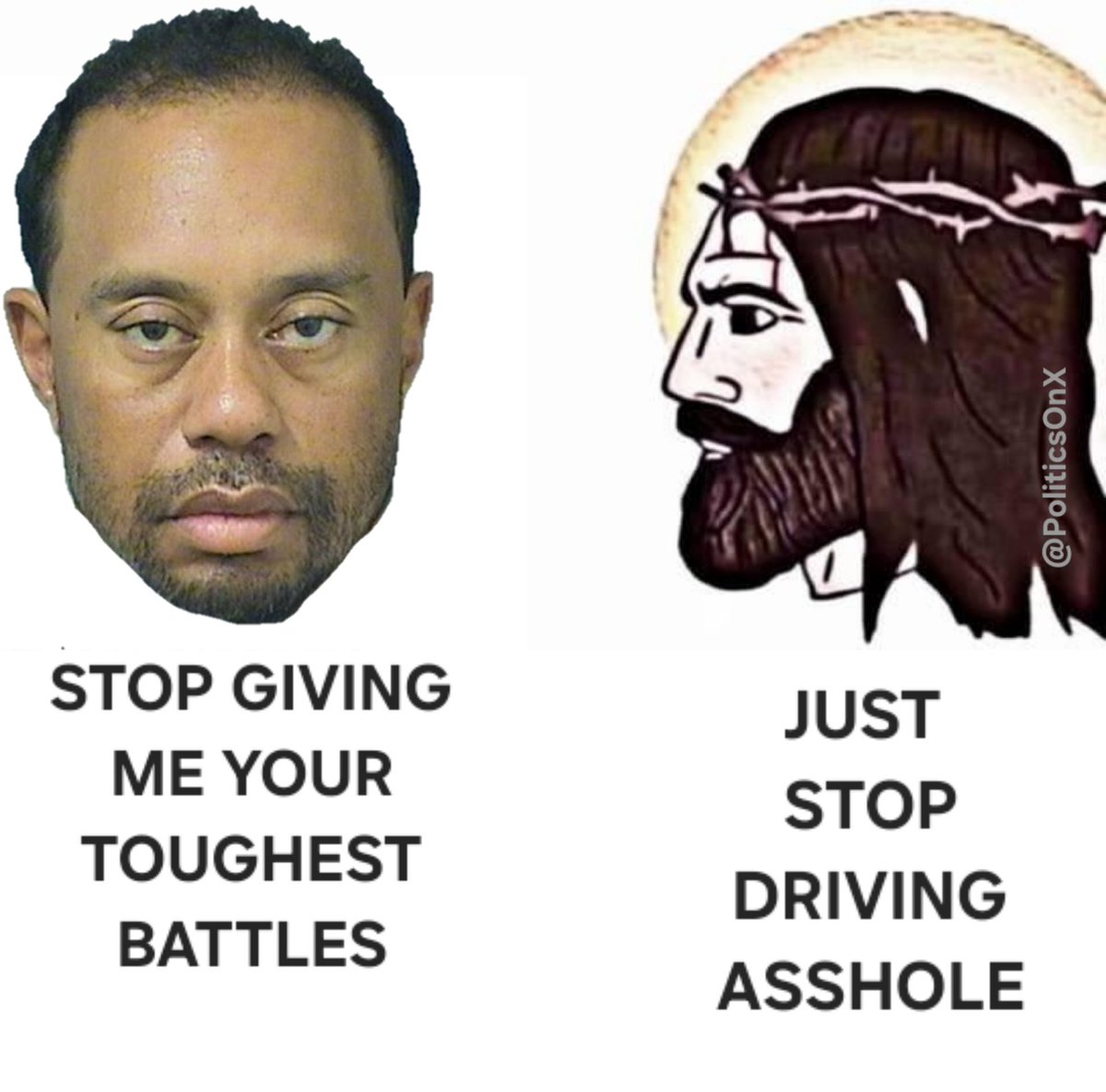 PoliticsOnX's tweet image. #BREAKING: JESUS CHRIST RESPONDS TO BILLIONAIRE PRO GOLFER TIGER WOODS AFTER HIS 3RD DUI ARREST

#TMZ #JupilerProLeague #Golf