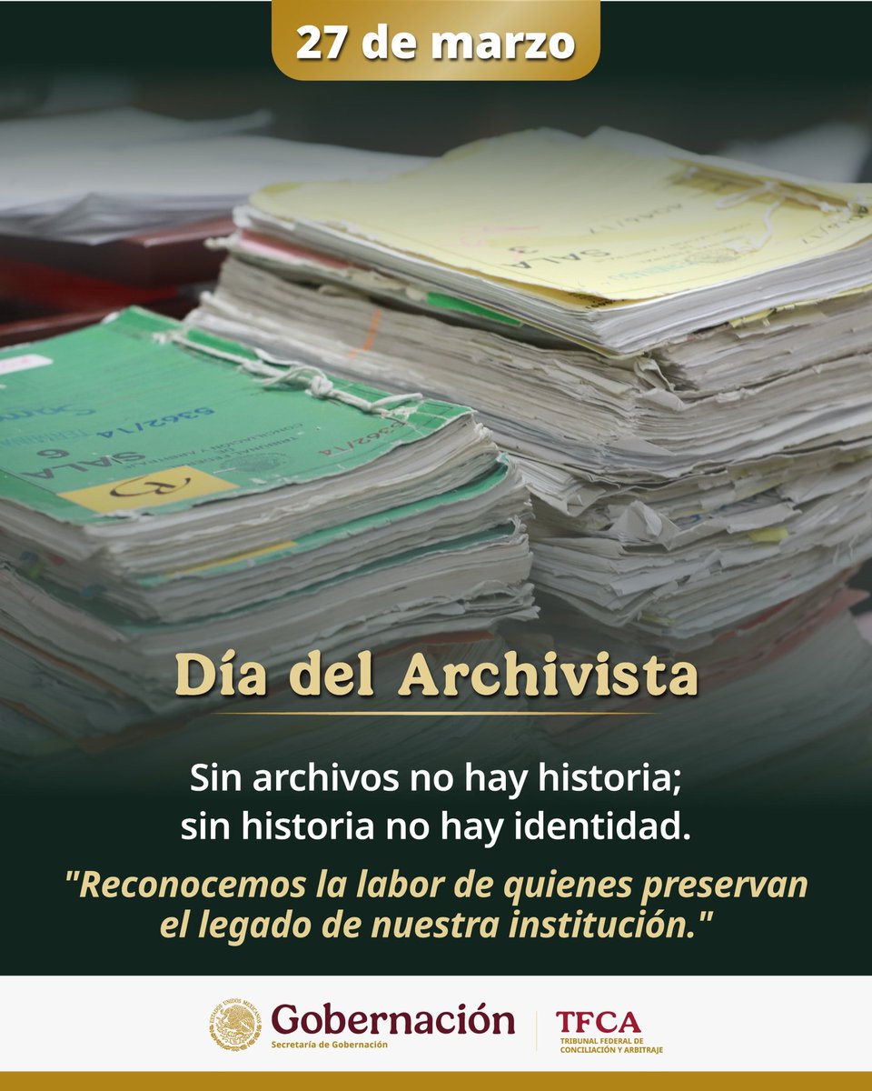 TFCA_mx's tweet photo. 27 de marzo día del Archivista.
Sin archivos no hay historia; sin historia no hay identidad.
En el @TFCA_mx reconocemos la labor de quienes preservan el legado de nuestra institución.
#DíaDelArchivista
#MemoriaHistórica
#TFCA https://t.co/OWSSeU93Vb