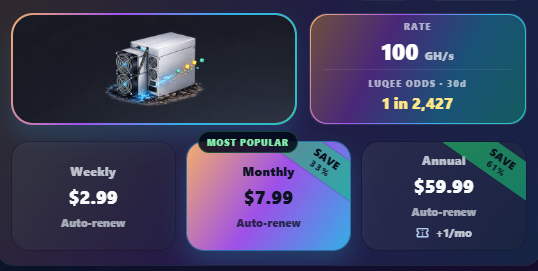 LuqEEMiner's tweet photo. For $8/month you can get a BTC/BCH miner on LuqEE and take your chances at hitting a block..it's probably less than your daily coffee budget...just sayin!

#Solomining #Crypto #BitcoinMining https://t.co/89GuyOlxi5
