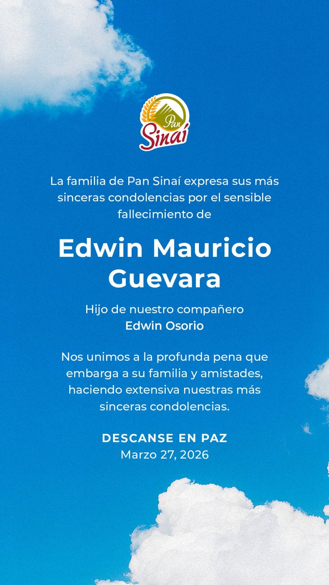 Nos unimos al dolor de nuestro compañero Edwin Osorio ante la irreparable pérdida de su hijo, Edwin Mauricio Guevara. Elevamos una oración por su eterno descanso. 🙏🕊️ #PanSinaí #QEPD