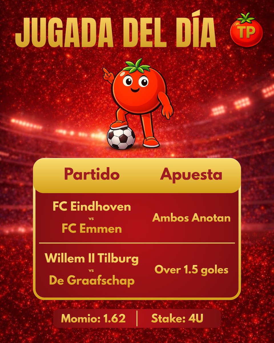 Tomatepicks's tweet photo. 🍅 JUGADA DEL DÍA ⭐️

🏆 Partidos:
🇳🇱 FC Eindhoven vs FC Emmen
🇳🇱 Willem II Tilburg vs De Graafschap
📊 Apuesta: Ambos Anotan en Eindhoven + Más de 1.5 goles en Tilburg
💰 Momio: 1.62
📈 Stake: 4U

🧾 Récord Mes: 13-13

Más picks acá: https://t.co/jLRpYRaHC7 https://t.co/VC5m7uFx51