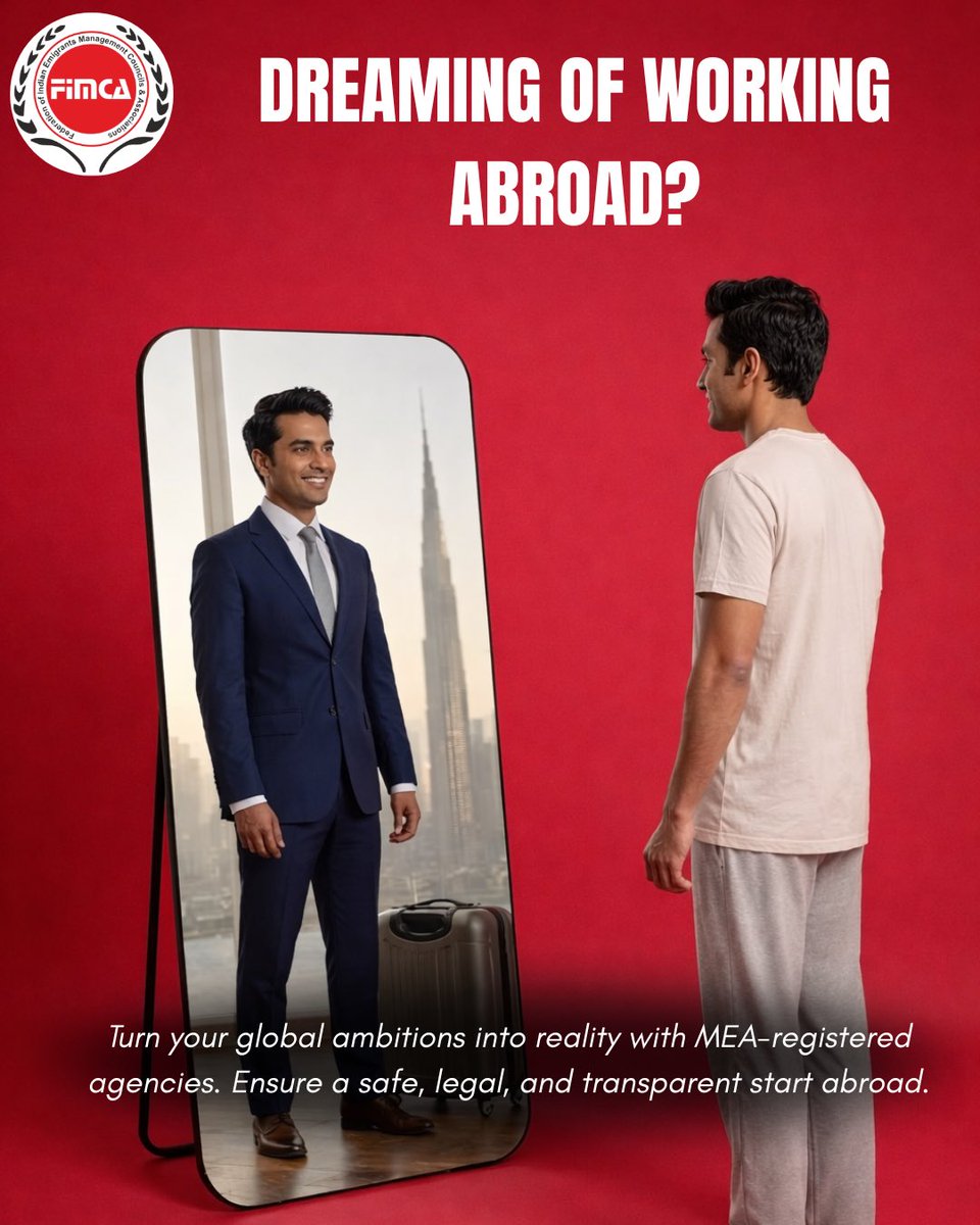 Fimca_India's tweet photo. Start your journey abroad with people you can trust. Always choose MEA-registered agencies.

#SafeMigration #FairRecruitment
#FIMCA
#Employment #FutureOfWork https://t.co/ZWdSf5X3S8