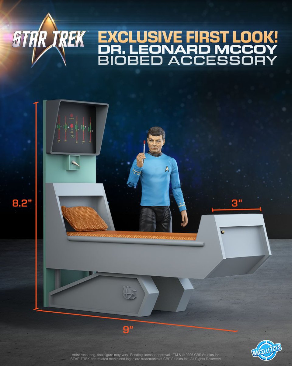 TheTrekCentral's tweet image. 🚨 BREAKING - Nacelle Toys Reveals #StarTrek Dr McCoy, Biobed &amp;amp; Turbolift!

At #WonderCon, first-look renders for the Wave #3 Dr McCoy action figure, his Biobed accessory &amp;amp; the Turbolift section from our build-a-bridge playset!

🖖 Wave #3 is due for pre-sale in Q3 2026!