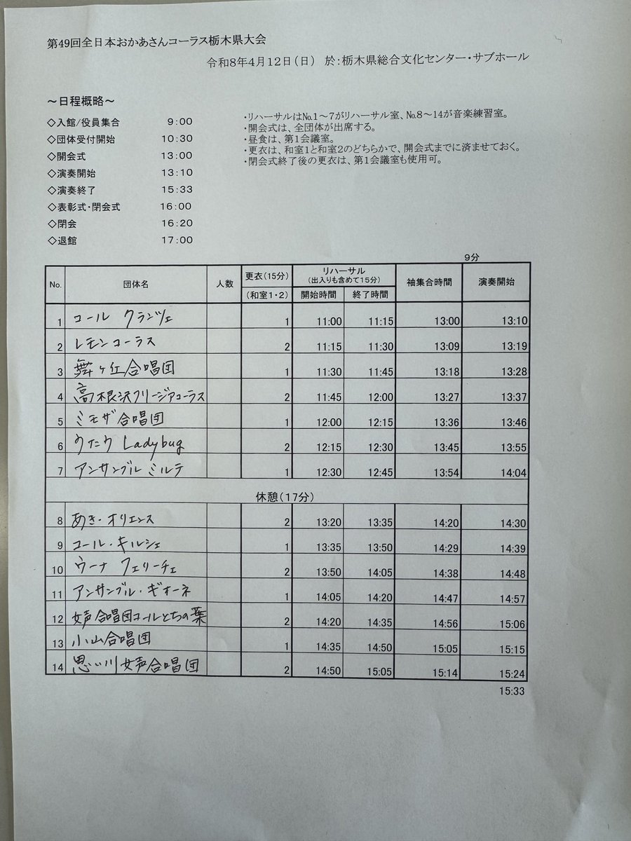 第49回全日本おかあさんコーラス栃木県大会出演順速報  #栃木の合唱
