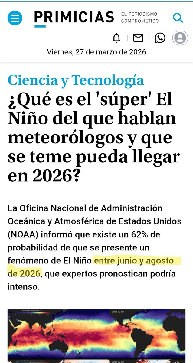 Adelantan elecciones porque dizque en febrero viene el fenómeno del niño. 

Pero según la NOOA, será en el 2026, incluso antes de septiembre.

Para noviembre vamos a estar inundados.

Cuidado se disparan las patas, porque el niño provoca sequía en el oriente y con eso apagones.