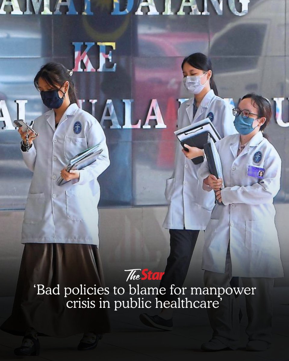 staronline's tweet photo. The manpower crisis in public healthcare did not happen overnight.

The failure of the system to retain and attract doctors has caused the problem, says the Malaysian Medical Association (MMA).

“MMA views this as a serious and long-anticipated workforce crisis. When 5,000 positions are offered and only 529 are filled, it clearly shows that graduates are choosing not to enter the system. That should concern all of us,” said MMA president Datuk Dr Thirunavukarasu Rajoo.

Read more: https://t.co/tNUY4VuvlO

For more updates from The Star, visit https://t.co/wALedpbrhq
#TheStarMalaysia #News #Healthcare